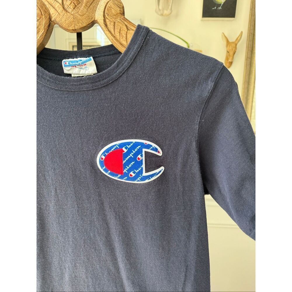 Champion Logo Applique Short Sleeve Navy Blue Tshirt Cotton M